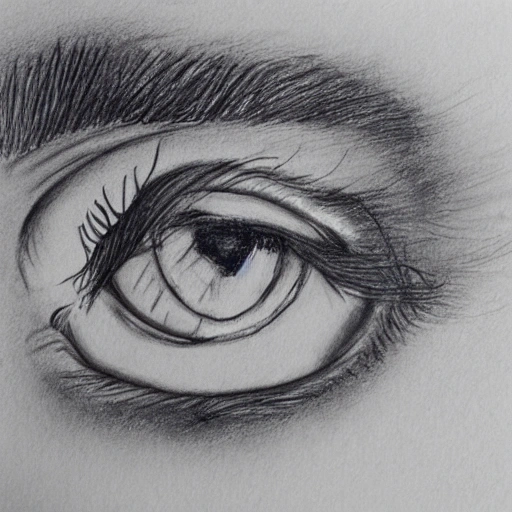 Fly caught between eye lashes, eye, pupil, iris,  Pencil Sketch