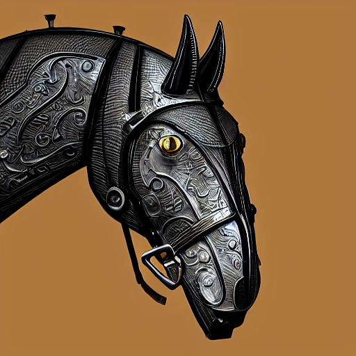 black horse steampunk helmet fantasy art mask robot ninja stylized digital illustration sharp focus, elegant intricate digital painting artstation concept art global illumination ray tracing advanced technology chaykin howard and campionpascale and cooke darwyn and davis jack, 3D