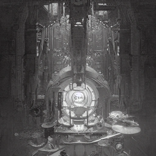 a highly detailed digital image of an imagination machine, concept art, art station, society, very detailed, intricate, detailed illustration, by greg rutkowski and alphonse mucha, Paul Lehr and Beeple, minimize, black an white, masterpiece, Pencil Sketch