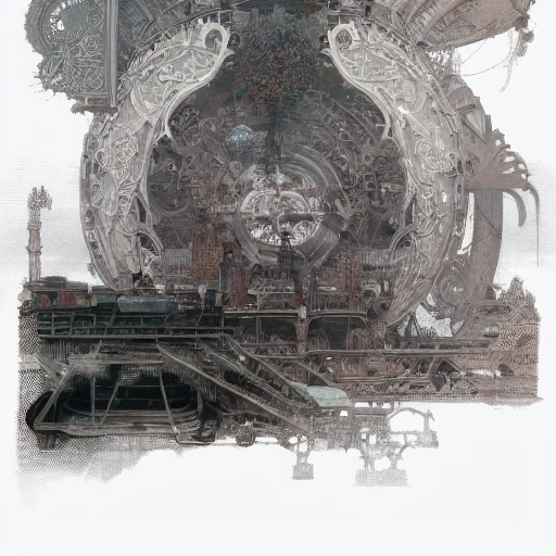 a highly detailed digital image of an imagination machine, concept art, art station, society, very detailed, intricate, detailed illustration, by greg rutkowski and alphonse mucha, Paul Lehr and Beeple, minimize, black an white, masterpiece, no background, machine, Pencil Sketch