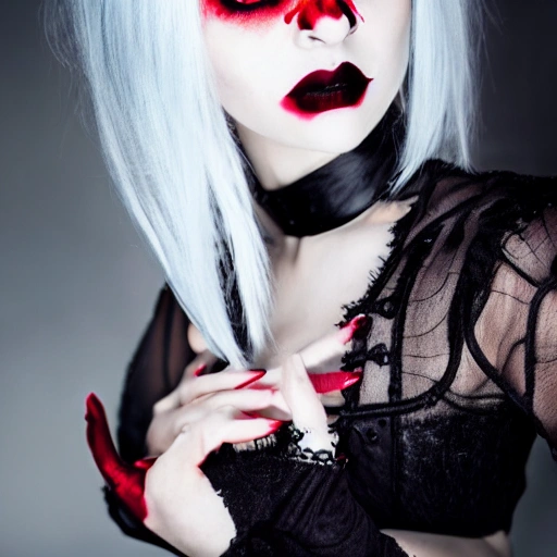 Goth, Girl, White Hair, Red Eyes