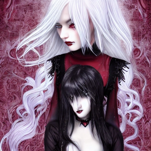 Goth, Girl, White Hair, Red Iris