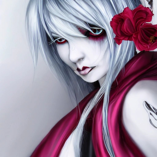 Goth, Girl, White Hair, Red Iris