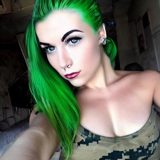 Green Hair, Girl, Sexy, Military, Marine