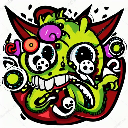 vector, sticker, many monsters, doodle art style, colorful, tattoo, white background