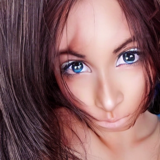 niña con cabello negro y ojos azules