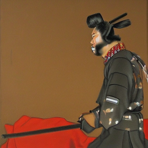 Visualize a powerful samurai dog in the midst of an important historical moment, ,Oil Painting