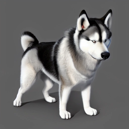 Visualize a powerful samurai husky dog in the midst of an important historical moment, ,, 3D