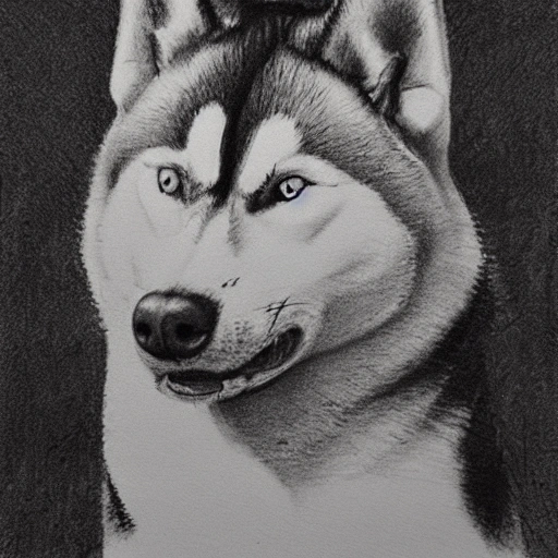 powerful samurai husky dog, Pencil Sketch - Arthub.ai