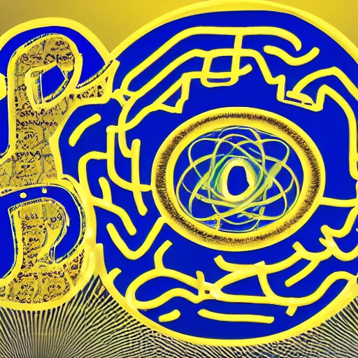 logo representing knowledge and knowing, digital art style, in gold and blue colors