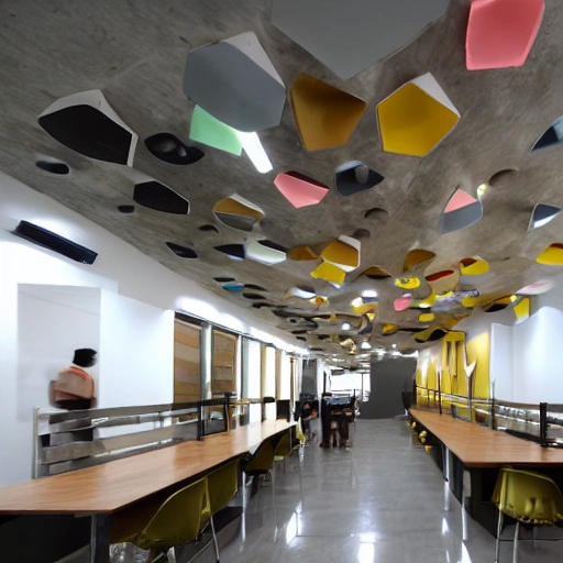 interigrated design studio with modren elements with hydrabad context art and culture in campus 