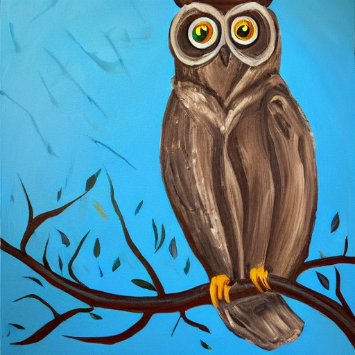 painting of a professor owl, epic style, representing knowledge in blue and silver colors, Oil Painting, Cartoon