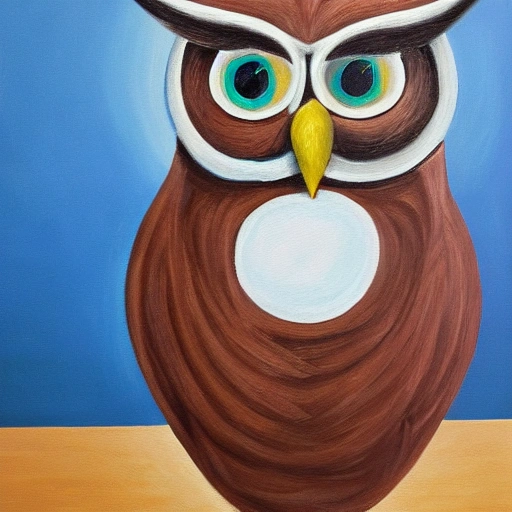 painting of a professor owl, representing knowledge in blue and silver colors, Oil Painting, Cartoon, 3D