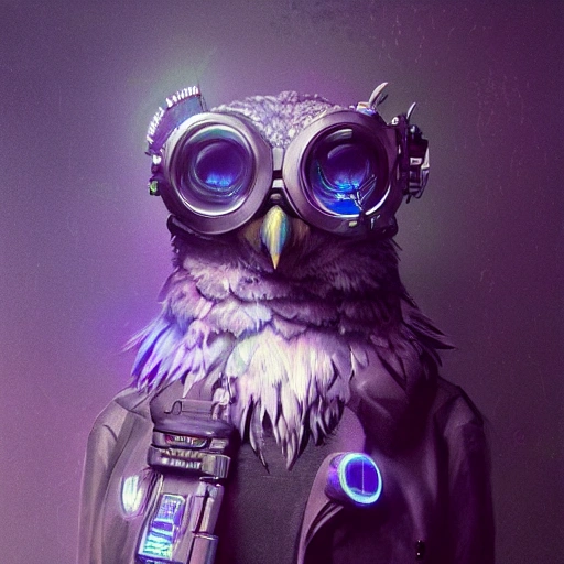 a beautiful portrait of a cute cyberpunk owl professor  by greg rutkowski and wlop, purple blue color scheme, high key lighting, digital art, highly detailed, fine detail, intricate, ornate, complex, Pencil Sketch