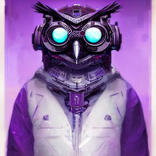 a beautiful portrait of a cute cyberpunk owl professor depicting  by greg rutkowski and wlop, purple blue color scheme, high key lighting, digital art, highly detailed, fine detail, intricate, ornate, complex, Pencil Sketch, Water Color