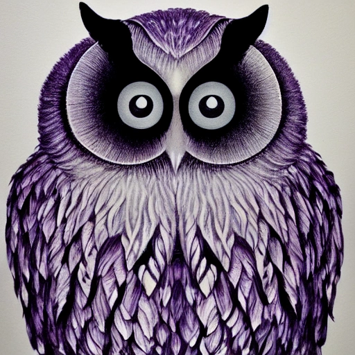 violet owl, painted by jason van hollander and melvyn grant, trending on artstation, rembrandt illuminating pixar fisheye, magical realism, noodles, futuresynth, ink drawing