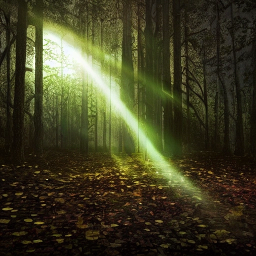 A beam of light shone into the dark forest, 3D