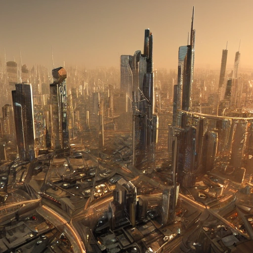 A future where humans are ruled by machines and artificial intelligence. A city with movement and computers, 3D