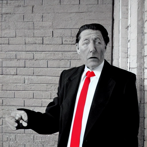 notorious man in black and white, with red tie