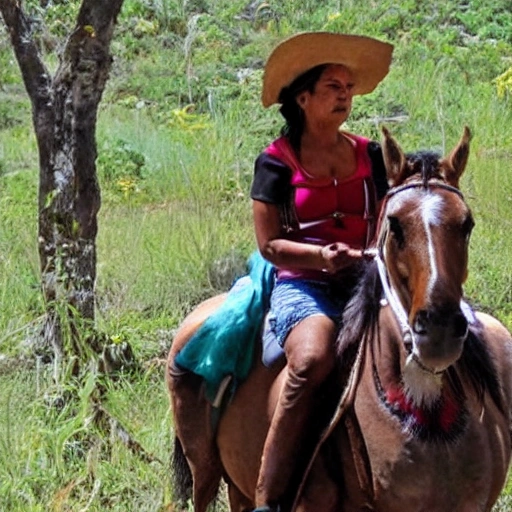 mujer indigena sobre caballo 

