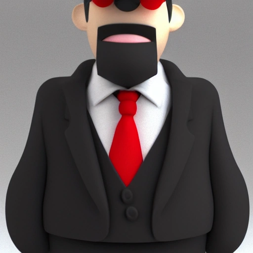 notorious character in black and white, with red tie, in 3d