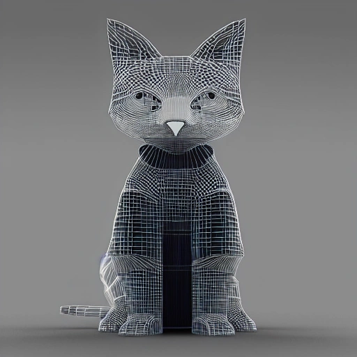 , 3D cyber cat, black 4k