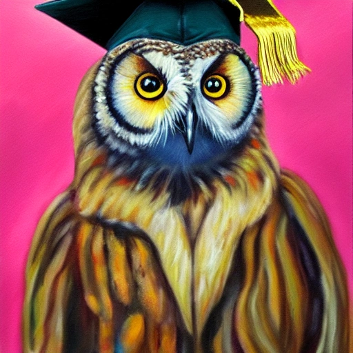 OWL WITH GRADUATION CAP, Oil Painting