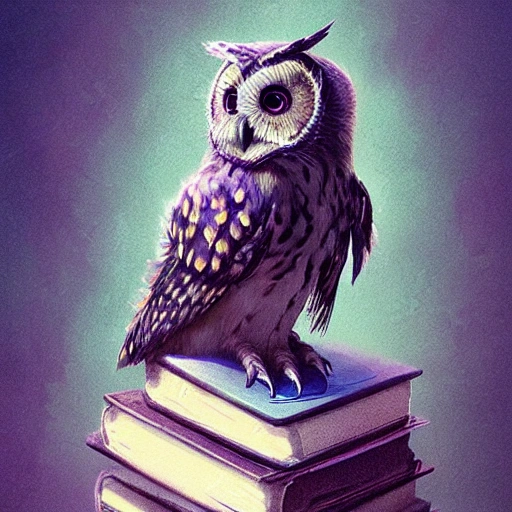 a beautiful portrait of a cute owl PERCHED ON BOOKS cyberpunk by greg rutkowski and wlop, purple blue color scheme, high key lighting, digital art, highly detailed, fine details, intricate, ornate, complex, Pencil Drawing