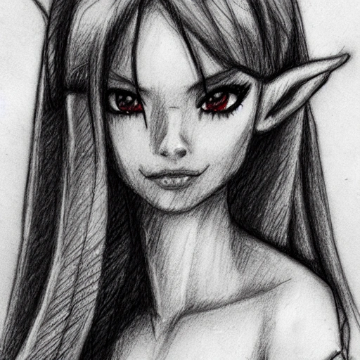 Sexy red haired elf girl, Pencil Sketch