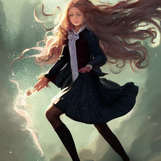 realistic portrait of a innocent young teen girl, d&d magic fantasy, dark magical school student uniform, light curly hair, casting a bright large-scale magical spell around herself, overflowing energy, highly detailed, digital painting, trending on artstation, pixiv, concept art, sharp focus, illustration, art by Ross Tran and Greg Rutkowski and Walt Disney animation
