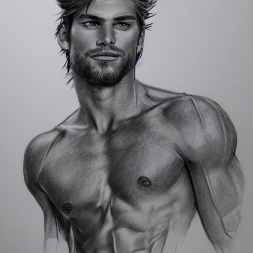 exquisite, pencil drawing, ruggedly handsome male model, character study, pinup, hyper detailed, ultra realistic