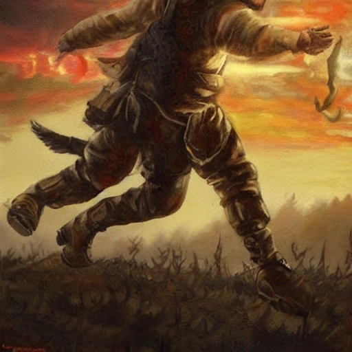 painting, in an apocalyptic world
giant boot stepping on fleeing people
