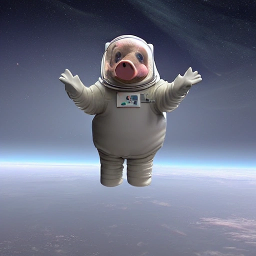 a pig in space suit, 3D