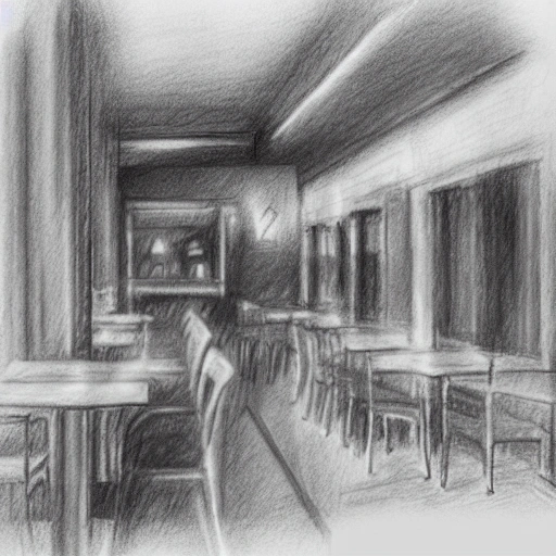 cafe, Pencil Sketch