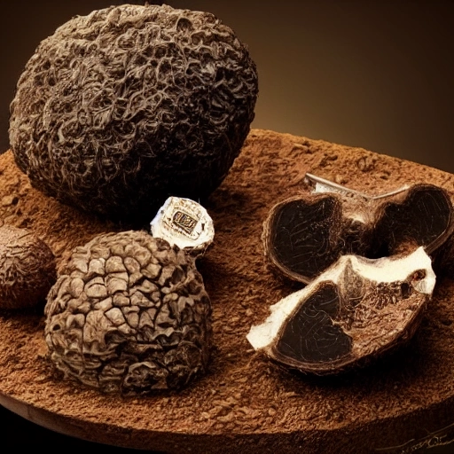 With a surreal presentation highlighting the quality of top ingredients black truffles. With beautiful lighting and realistic proportions, just like the film backgrounds, 4k, clean, realistic faces, realistic eyes highest quality, realistic hands, masterpieces in artstation trend