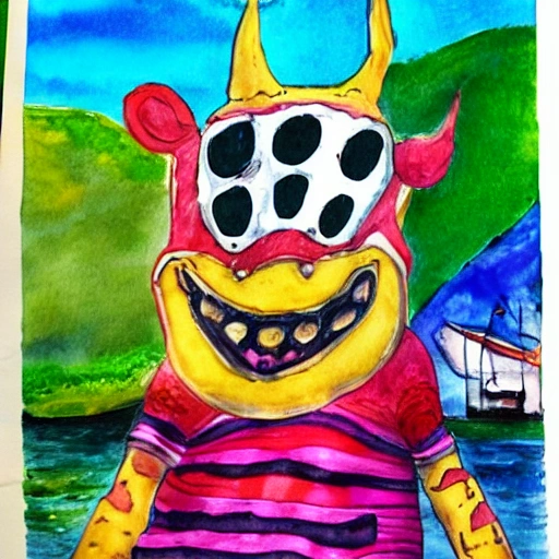 Mascota de carnaval para la escuela Sant Marc de Calldetenes con el tema de la vuelta al mundo en 80 dias
, Trippy, Cartoon, Water Color, Oil Painting