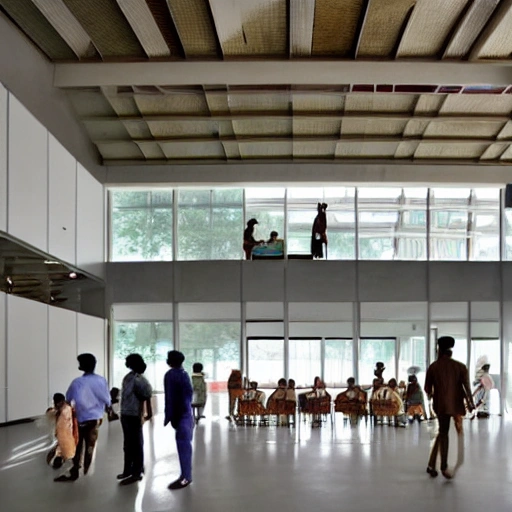 Bringing together creativity, technology and sustainability, the National Institute of Design in Hyderabad is a modern-day oasis for aspiring designers. Designed by world-renowned architect BV Doshi, this campus serves as a source of inspiration and a hub for innovation. Embracing the rich cultural heritage of Hyderabad while embracing cutting-edge design practices, the NID campus is a vibrant and dynamic space that fosters collaboration and growth. From textiles and product design to graphics and animation, students here are empowered to turn their artistic visions into tangible realities. Join us in this unique artistic journey and become a part of the design revolution that is shaping India's future.Zaha Hadid Architects thesis level design art and culture elements, 3D acadamic block hostel blocks oat landscape parking canteen sports complex interior view
