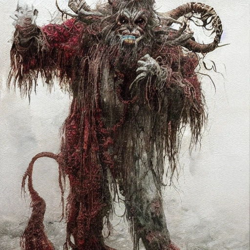 , Oil Painting, 
krampus [Tamas Kerti] creepy by mark raiden, gorgeous colors watercolor masterpiece by gustave dore a"in heaven everything is fine by stopmotion cinema photograph George Grie seb mckinnon auguste rodin sally  justin peters Michael Kaluta, SFX, very detailed loser bergman surrealistic dreamlike hyper realistic, super detailed, manifestation resolution weeds", oil painting, heavy strokes, paint dripping, oil painting, heavy strokes, paint dripping