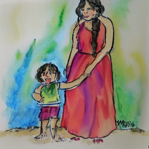 , Water Color, Rocío y Moisés jóvenes besandose