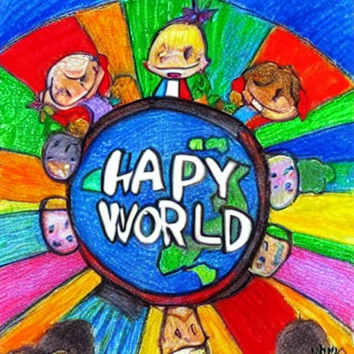happy world in drawing