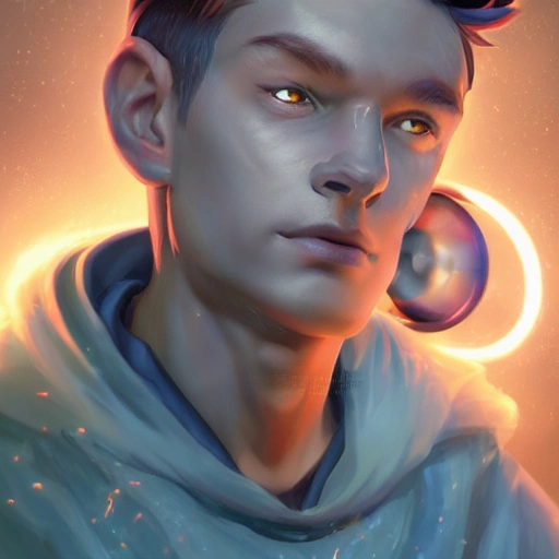 realistic portrait of young innocent teenager, magical d&d fantasy, futuristic mechanic school student uniform, metallic blue shaved hair, throwing large scale glowing magic shock absorber around him, overflowing energy, highly detailed digital painting, trending on artstation , pixiv, concept art, sharp focus, illustration, art by Ross Tran and Greg Rutkowski and animation by Walt Disney