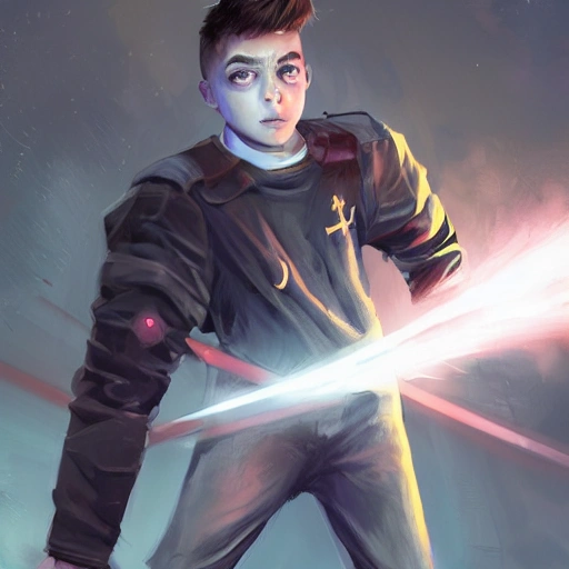 realistic portrait of very angry young teenage boy, magical d&d fantasy, futuristic mechanic school student uniform, hairless head, throwing glowing car shock absorber at policeman, overflowing dark energy, highly detailed digital painting, trending on artstation, pixiv, concept art, sharp focus, illustration, art by Ross Tran and Greg Rutkowski and animation by Walt Disney