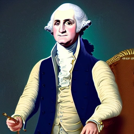 george washington  con traje clasico tomando cafe con una mensaje que diga  · El mejor cafe de barbados esta aqui, no lo digo yo, lo dicen mis invitados., 3D