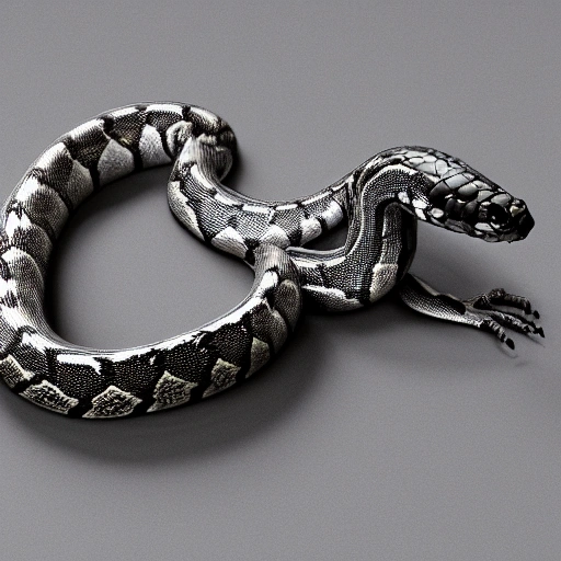  silver scaled cyberpunk snake, full body