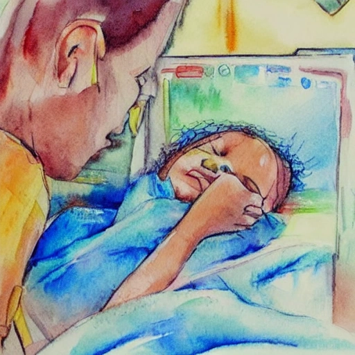 painting, child in hospital waiting for transplant, , Water Color