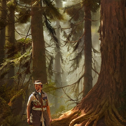 beautiful digital painting of a du john forest in great detail, portrait of founder Scouts Baden Powell , 8k, amazing detail, works by artgerm, greg rutkowski and alphonse mucha, unreal engine 5, 4k uhd