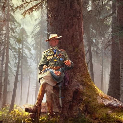 beautiful digital painting of a du john forest in great detail, portrait of founder Scouts Baden Powell , 8k, amazing detail, works by artgerm, greg rutkowski and alphonse mucha, unreal engine 5, 4k uhd