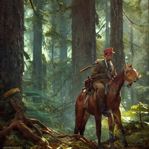 beautiful digital painting of a du john forest in great detail, portrait of founder Scouts Baden Powell , 8k, amazing detail, works by artgerm, greg rutkowski and alphonse mucha, unreal engine 5, 4k uhd