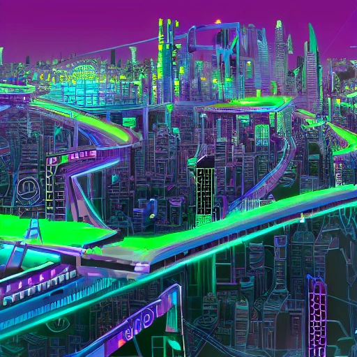 ciudad ciberpunk , 3D, futurismo, cibernetica, neon 