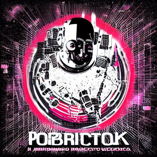  portada de disco, cyberpunk, futurismo, punk, musica, album, arte, techno music, androide, biomecánico, música electronica, punk, tipografía, robot

